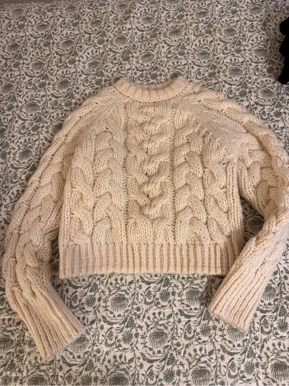 Zara Cream Cable Knit Cropped Turtleneck Sweater